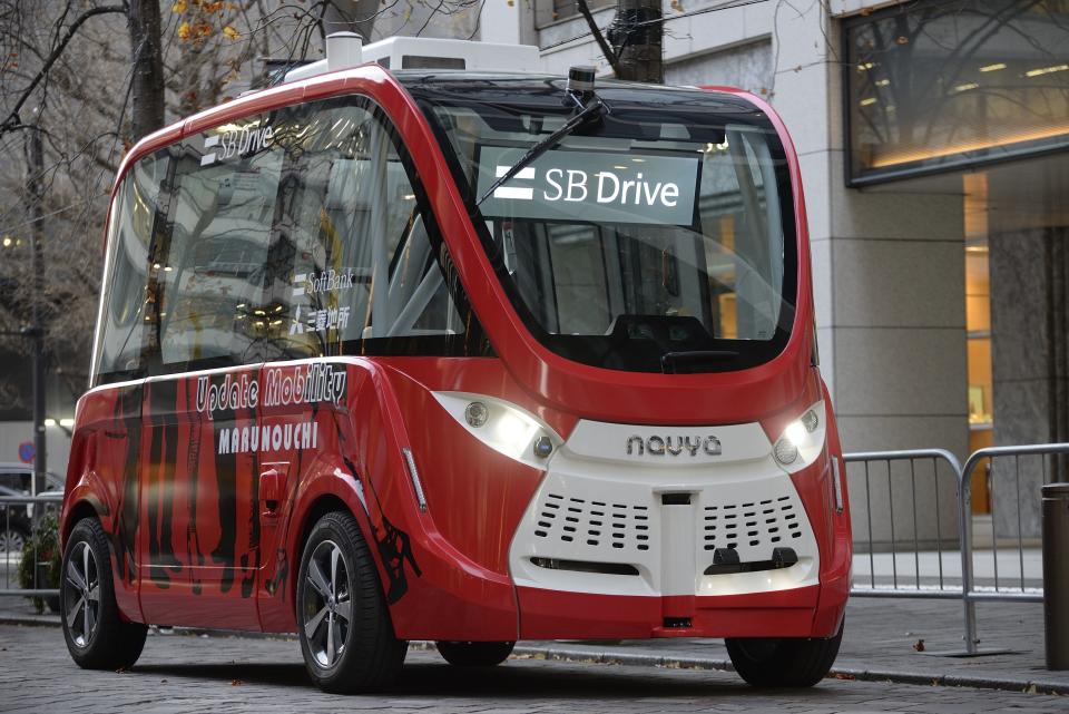 A self-driving bus on a test drive in Japan in December 2017. Bus drivers in Columbus, Ohio, are protesting the city's plans to pilot driverless vehicles, which they see as a threat to their jobs. (Photo: Anadolu Agency via Getty Images)