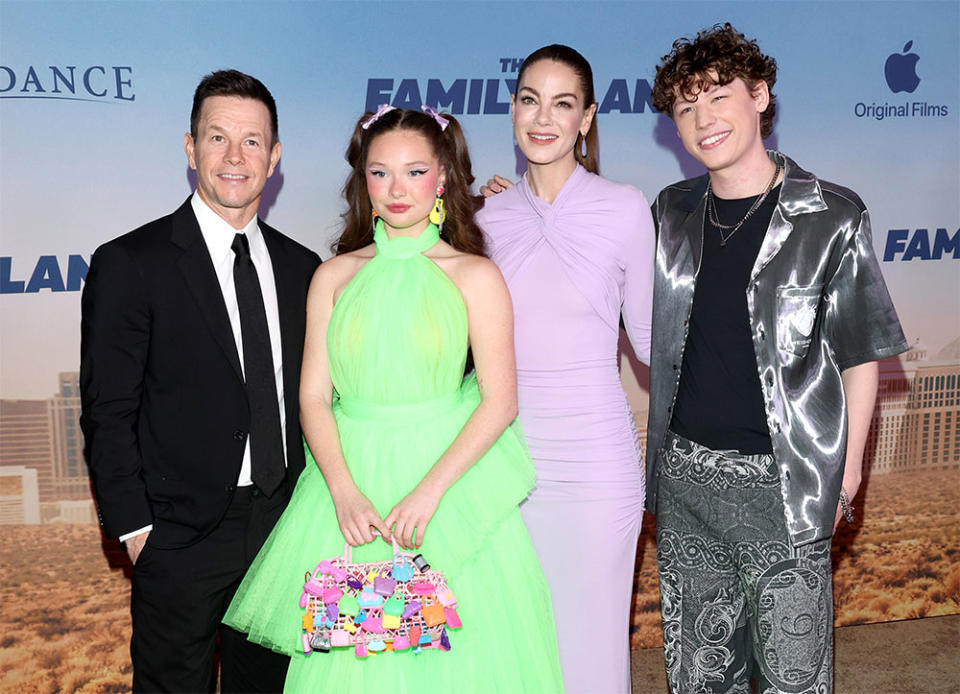 Mark Wahlberg, Zoe Colletti, Michelle Monaghan and Van Crosby attend "The Family Plan" world premiere at The Chelsea at The Cosmopolitan of Las Vegas on December 13, 2023 in Las Vegas, Nevada.