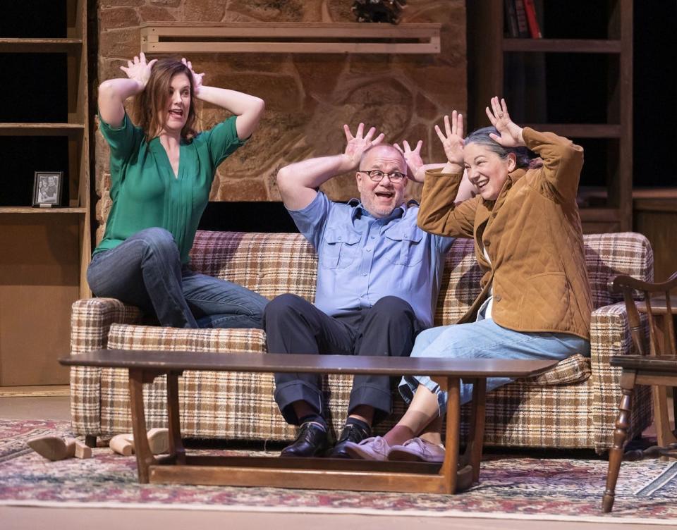 Whenever Charlie (Cooper Shattuck, center) enters the Thayer's summer home, the mood lightens, in "On Golden Pond." Here he's cutting up with Chelsea (Lisa Waldrop Shattuck) and Ethel (Dianna Brown Shaw).