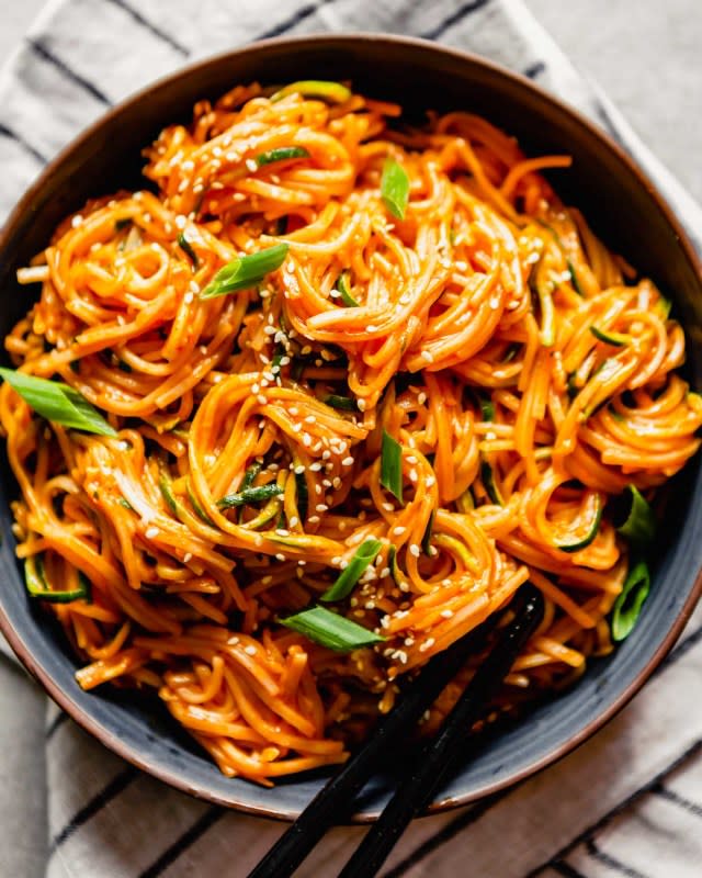 <p>Zestful Kitchen</p><p>These saucy gochujang noodles are so much more than just “asian noodles.” The gochujang sauce has a punchy heat to it while also being characterized by a silky, sauciness—both reasons why it’s so craveable.</p><p><strong>Get the recipe: <a href="https://zestfulkitchen.com/saucy-gochujang-noodles/" rel="nofollow noopener" target="_blank" data-ylk="slk:Saucy Gochujang Noodles;elm:context_link;itc:0;sec:content-canvas" class="link ">Saucy Gochujang Noodles</a></strong></p>