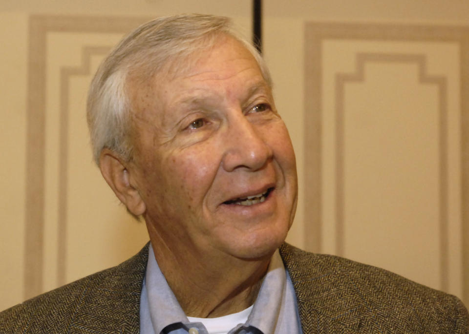 Pat Dye, a former head coach for East Carolina University, the University of Wyoming, and Auburn University, gives an interview during a media session with other 2005 College Football Hall of Fame Division 1-A inductees in New York Tuesday, Dec. 6, 2005.  Dye coached Auburn to six bowl victories in nine appearances and was three-time SEC Coach of the Year.  (AP Photo/Jason DeCrow)