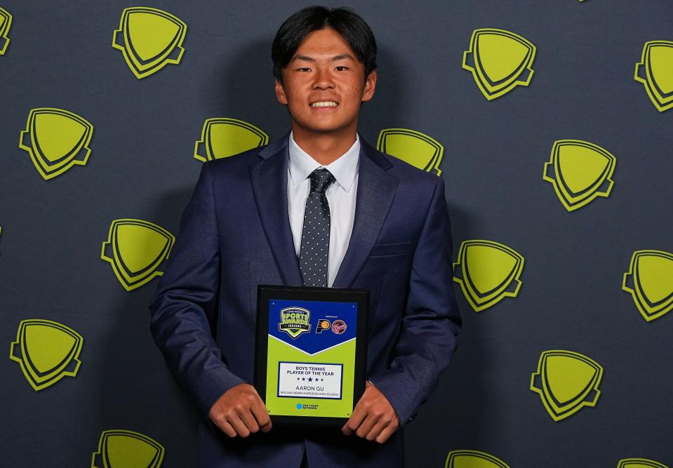 Boys Tennis Player of the Year: Harrison's Aaron Gu poses for a photo during the Indiana High School Sports Awards on Wednesday, April 19, 2023 at Clowes Memorial Hall in Indianapolis.