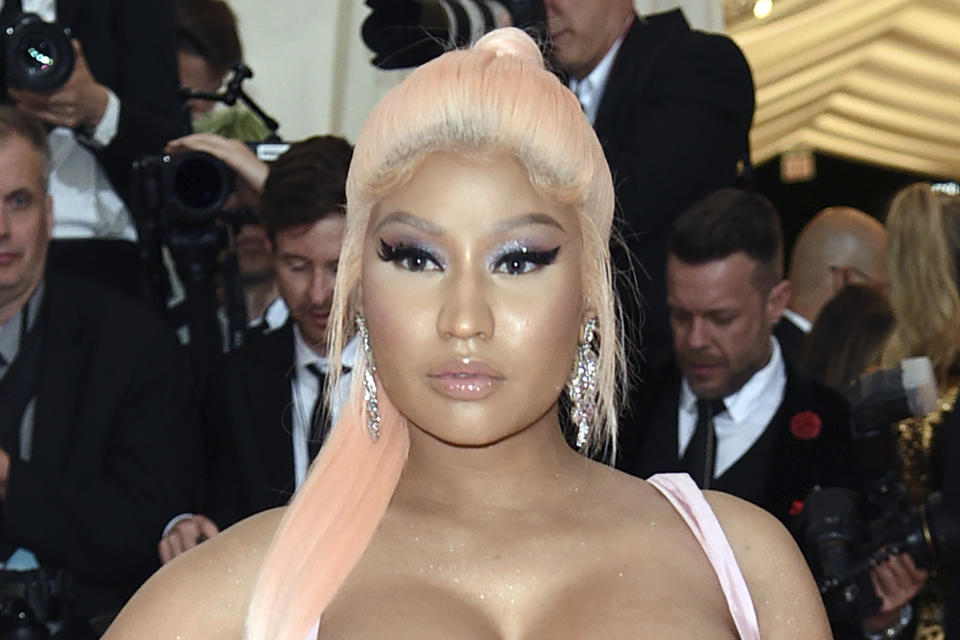 FILE - Nicki Minaj attends The Metropolitan Museum of Art's Costume Institute benefit gala in New York, in this Monday, May 6, 2019, file photo. The 64-year-old father of rapper Nicki Minaj has died after being struck by a hit-and-run driver in New York, police said. Robert Maraj was walking along a road in Mineola on Long Island at 6:15 p.m. Friday when he was hit by a car that kept going, Nassau County police said. Maraj was taken to a hospital, where he was pronounced dead Saturday, Feb. 13, 2021. (Photo by Evan Agostini/Invision/AP, File)