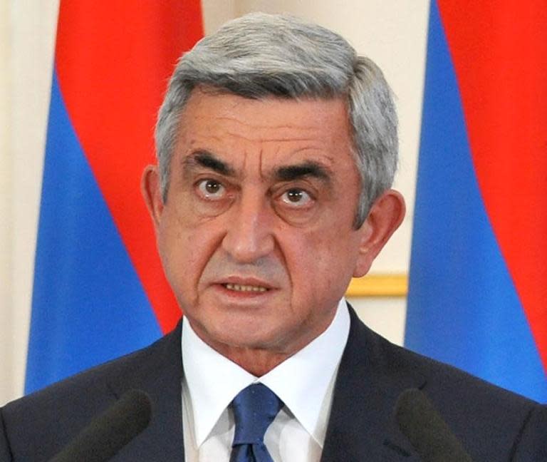 Armenian President Serzh Sarkisian speaks during a press conference in Yerevan, on September 6, 2012