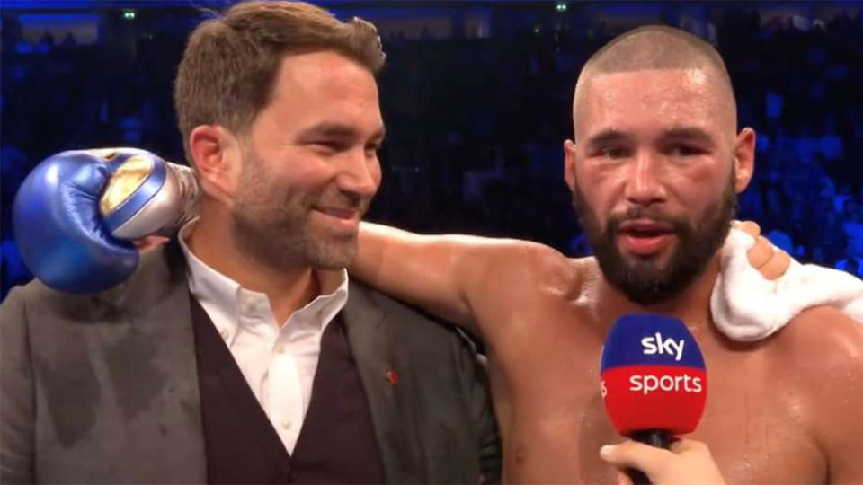 Eddie Hearn has defended Tony Bellew’s ‘contorversial’ post-fight interview. Pic: Sky Sports