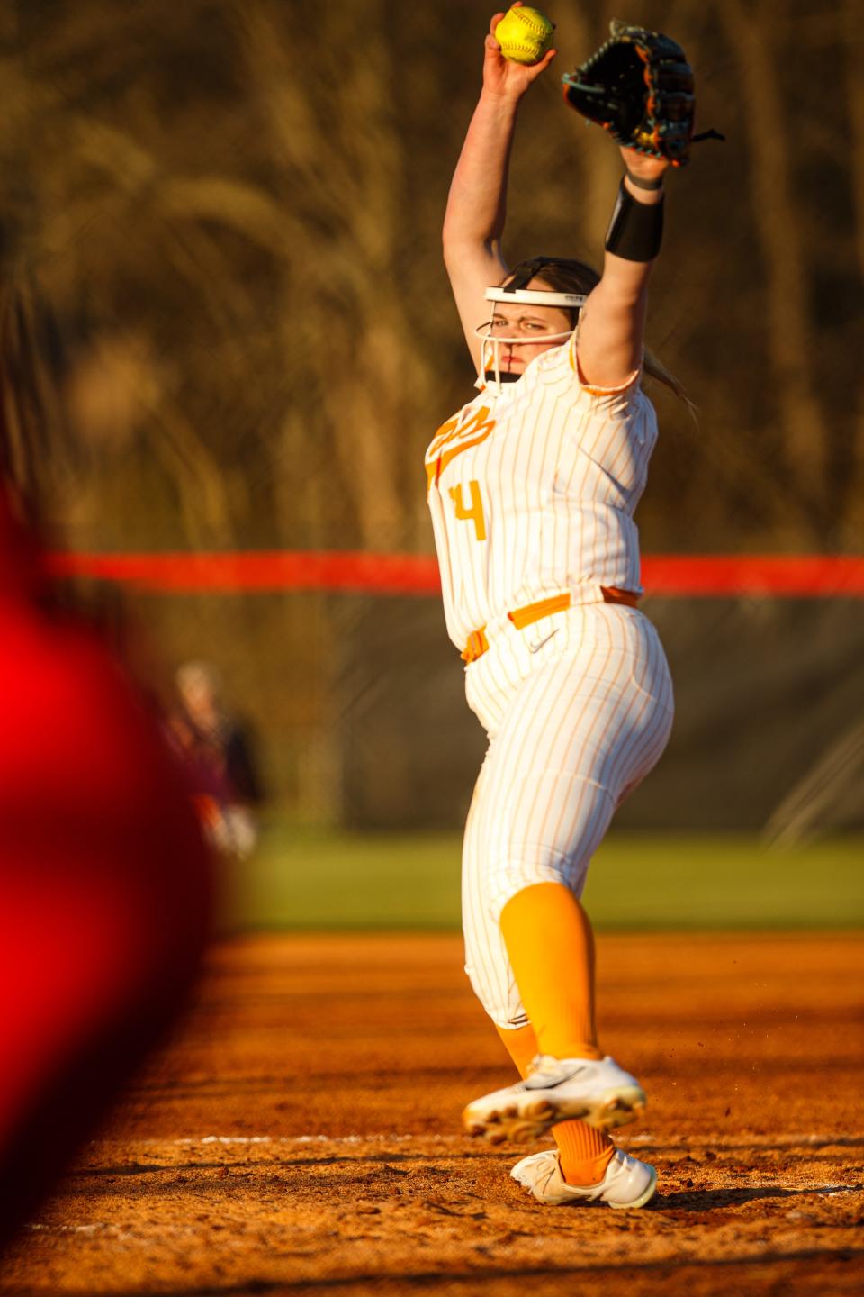 University of Tennessee Vols Ashley Rogers (14) winds up for the pitch during the Midstate Classic at Ridley Sports Complex in Columbia, Tenn. on Mar. 15, 2023.