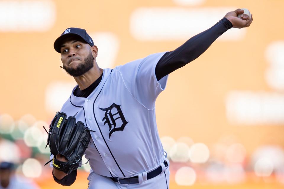 Tigers pitcher Eduardo Rodriguez pitches during the first inning on Friday, May 13, 2022, at Comerica Park.