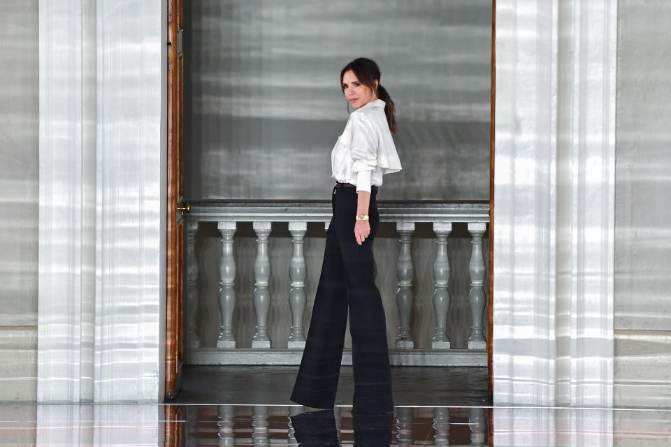 The fashion designer made an appearance on the catwalk after unveiling her Autumn/ Winter 2020 collection at the Banqueting House [Image: Getty]