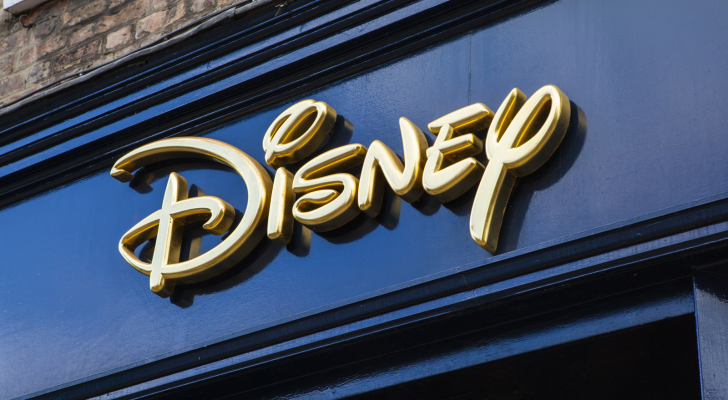 Disney logo on a store front. DIS stock.