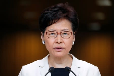 Hong Kong's Chief Executive Carrie Lam attends a news conference in Hong Kong