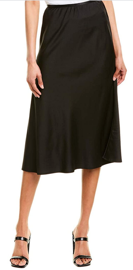 Satin black midi skirt