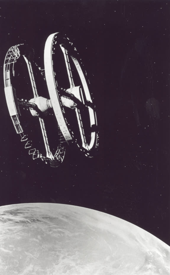 The classic space station image from the movie 2001:A Space Odyssey, directed by Stanley Kubrick in 1968.