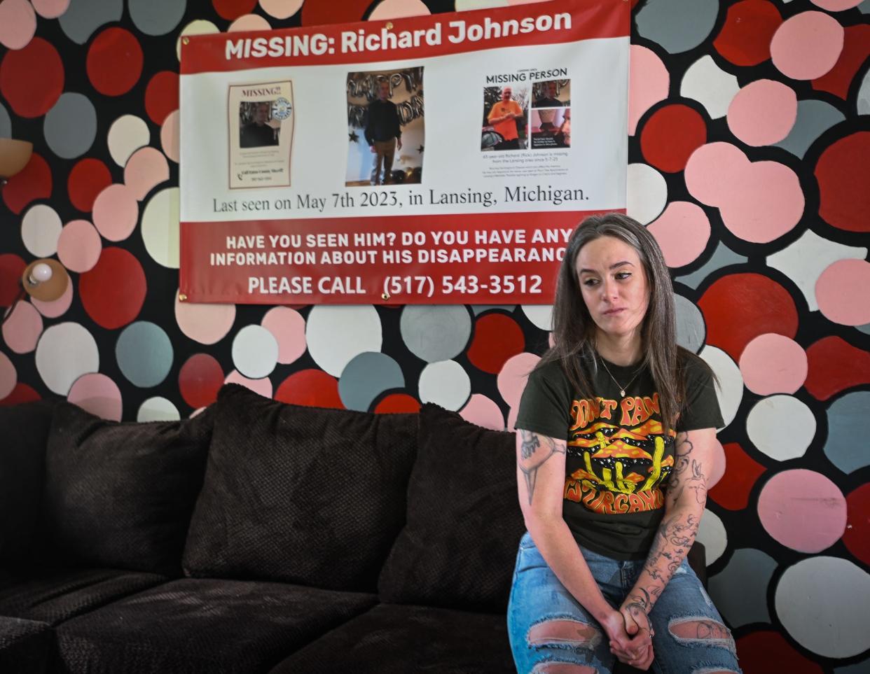 Jessica Johnson reflects on her father Richard "Rick" Johnson, and the unsolved missing person case approaching the one-year anniversary since his disappearance on Friday, May 3, 2024, at her home in Lansing.