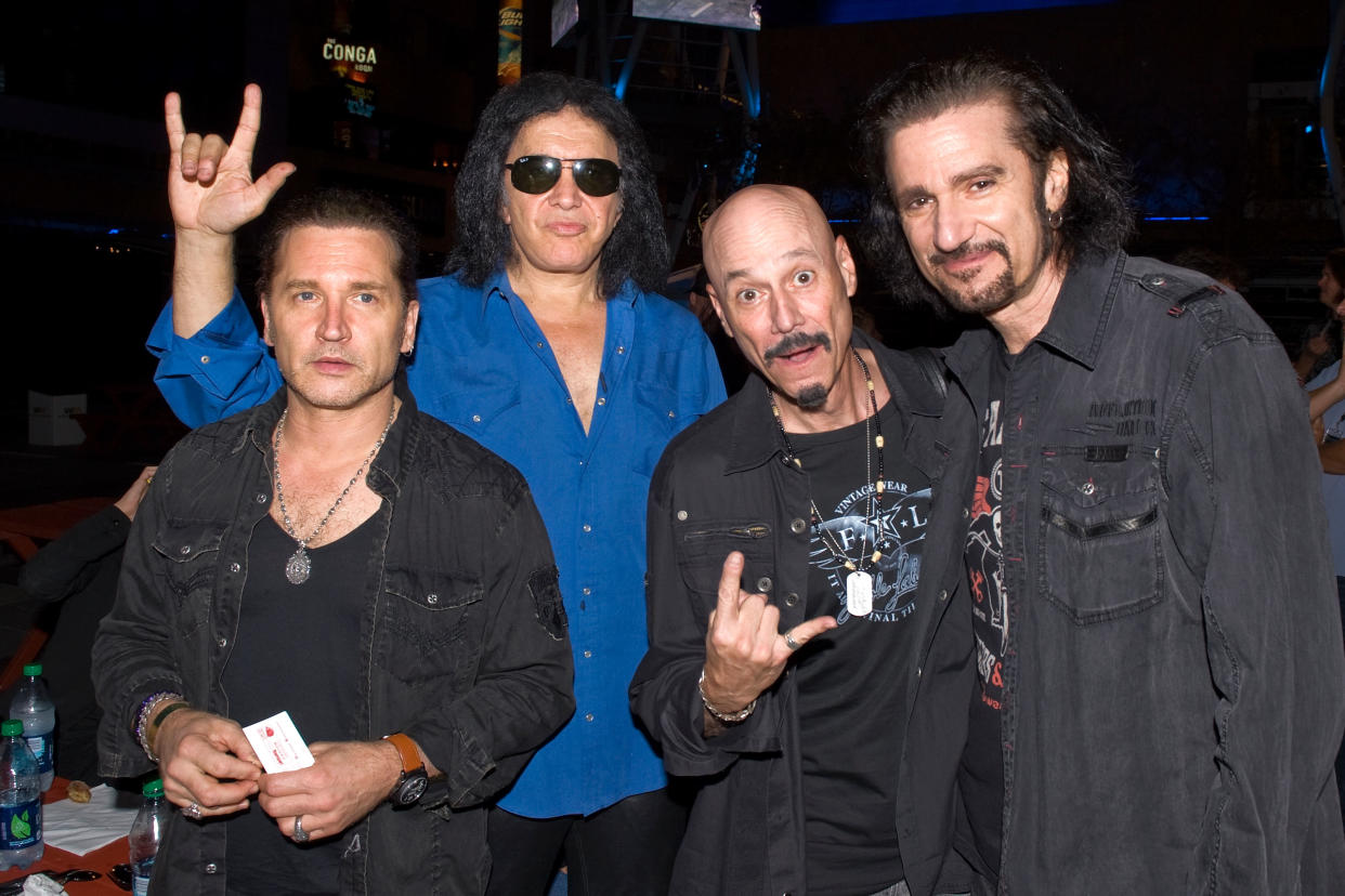 KISS alumni Eric Singer, Gene Simmons, Bob Kulick, and Bruce Kulick in 2012. (Photo: Jerod Harris/WireImage)