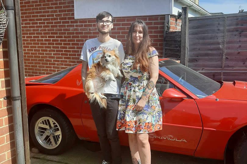 Ewan Jewell, 21, with his mum and their dog