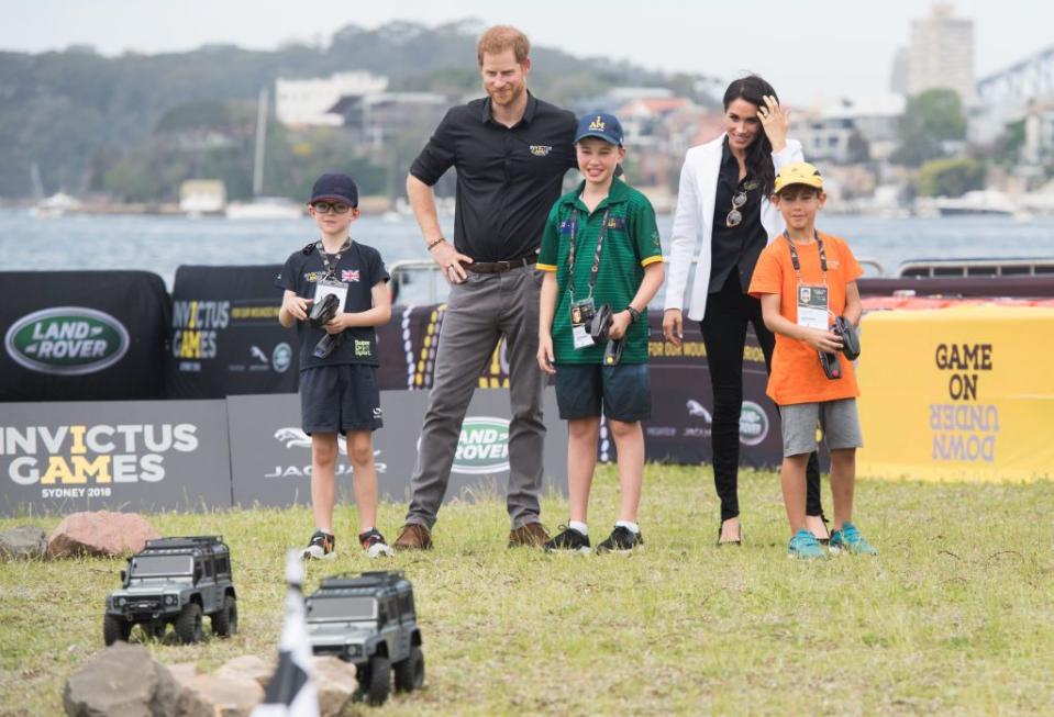 <p><strong>20 October </strong>The Duke and Duchess of Sussex stopped to play remote control cars with a group of local children.</p>