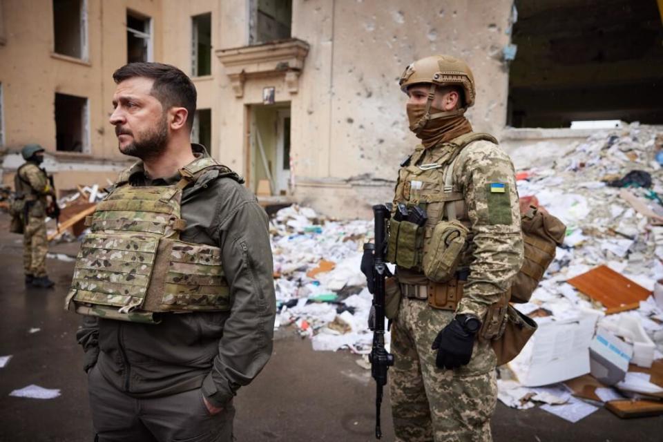 President of Ukraine Volodymyr Zelenskyy visits the Kharkiv region for the first time since Russia launched its invasion of his country, May 29, 2022. / Credit: Ukrainian Presidency/Handout/Anadolu Agency/Getty