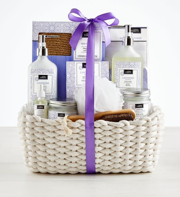 <p><a href="https://go.redirectingat.com?id=74968X1596630&url=https%3A%2F%2Fwww.1800flowers.com%2Fdenarii-lavender-spa-gift-basket-175331&sref=https%3A%2F%2Fwww.thepioneerwoman.com%2Fholidays-celebrations%2Fgifts%2Fg35813172%2Fmothers-day-basket-ideas%2F" rel="nofollow noopener" target="_blank" data-ylk="slk:Shop Now;elm:context_link;itc:0;sec:content-canvas" class="link rapid-noclick-resp">Shop Now</a></p><p>Denarii Lavender Spa Grande Gift Basket</p><p>1800flowers.com</p><p>$32.99</p><span class="copyright">1-800 Flowers</span>