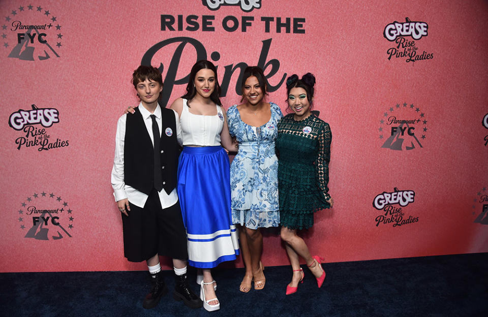 Ari Notartomaso, Marisa Davila, Cheyenne Isabel Wells and Tricia Fukuhara attend Paramount +'s "Grease: Rise Of The Pink Ladies" FYC Event at Hollywood Athletic Club on May 14, 2023 in Hollywood, California.