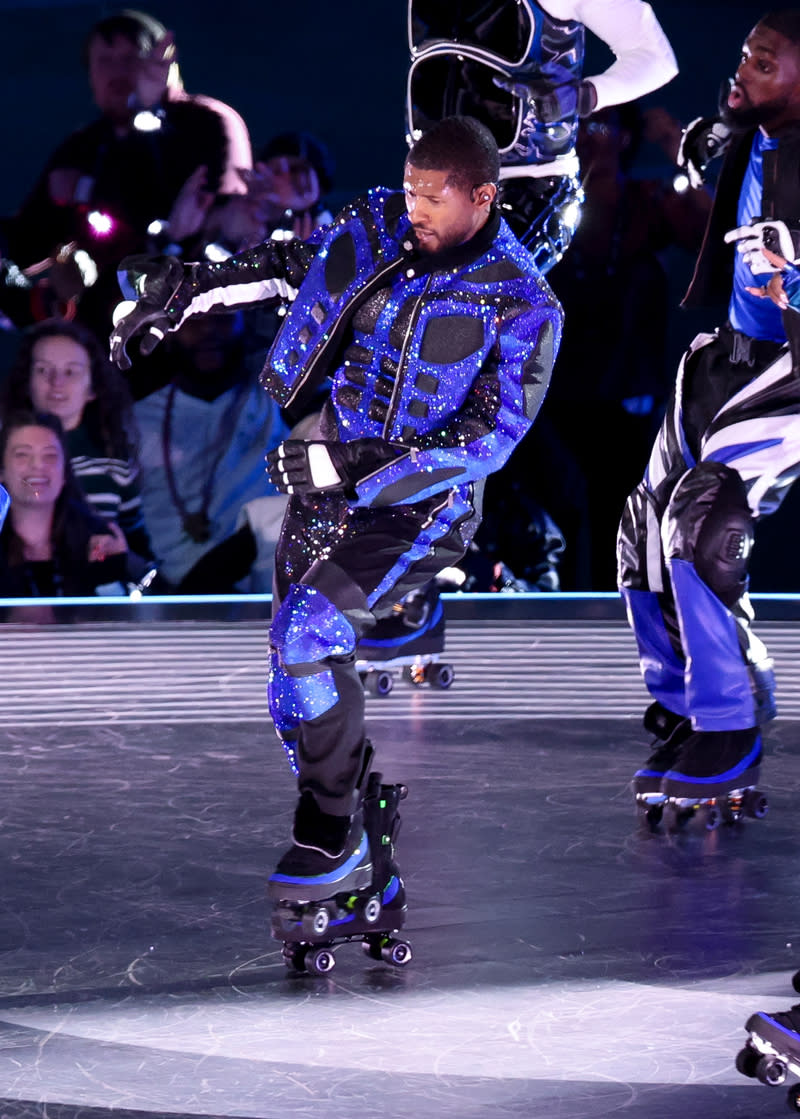 Usher performs at the Apple Music Super Bowl LVIII Halftime Show held at Allegiant Stadium on February 11, 2024 in Paradise, Nevada.