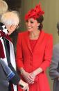 <p>Kate's bespoke ensemble she wore to the Order of The Garter Service at Windsor Castle was designed by London's Catherine Walker.</p>