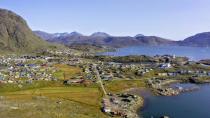 Aerial view of the town of Narsaq in southern Greenland