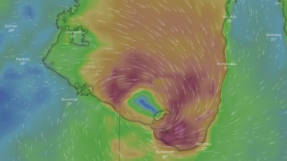 The cyclone could briefly strengthen to category 2 as it makes landfall. Source: Windy.com 