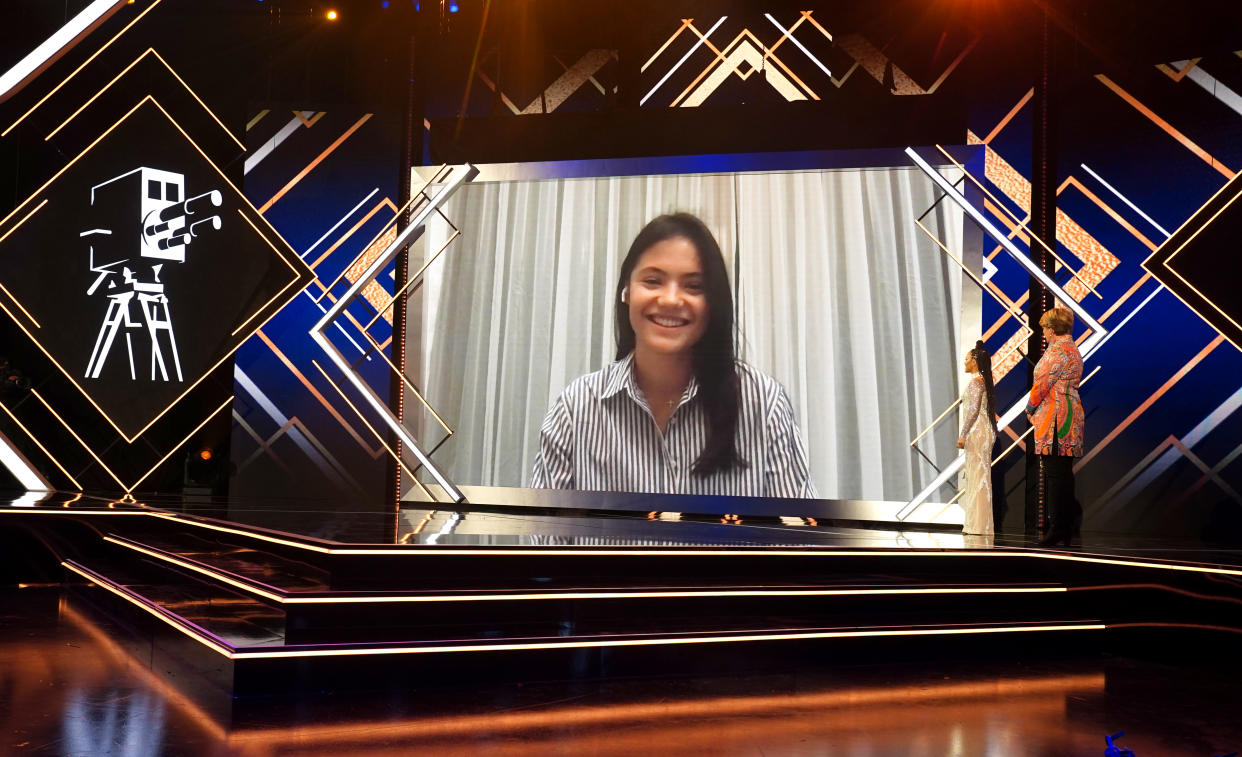 Emma Raducanu is interviewed via video link during the BBC Sports Personality of the Year Awards.