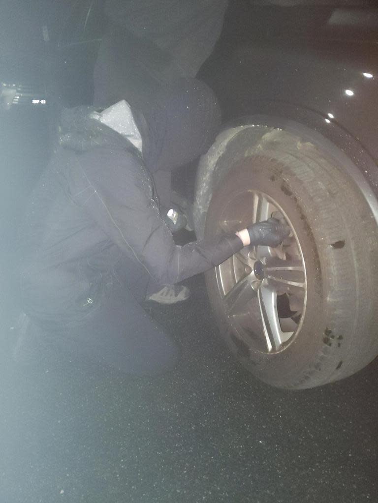 Supplied  Radical environmental group Tyre Extinguishers deflate tyres on SUVs\n in Toorak. Picture: Supplied