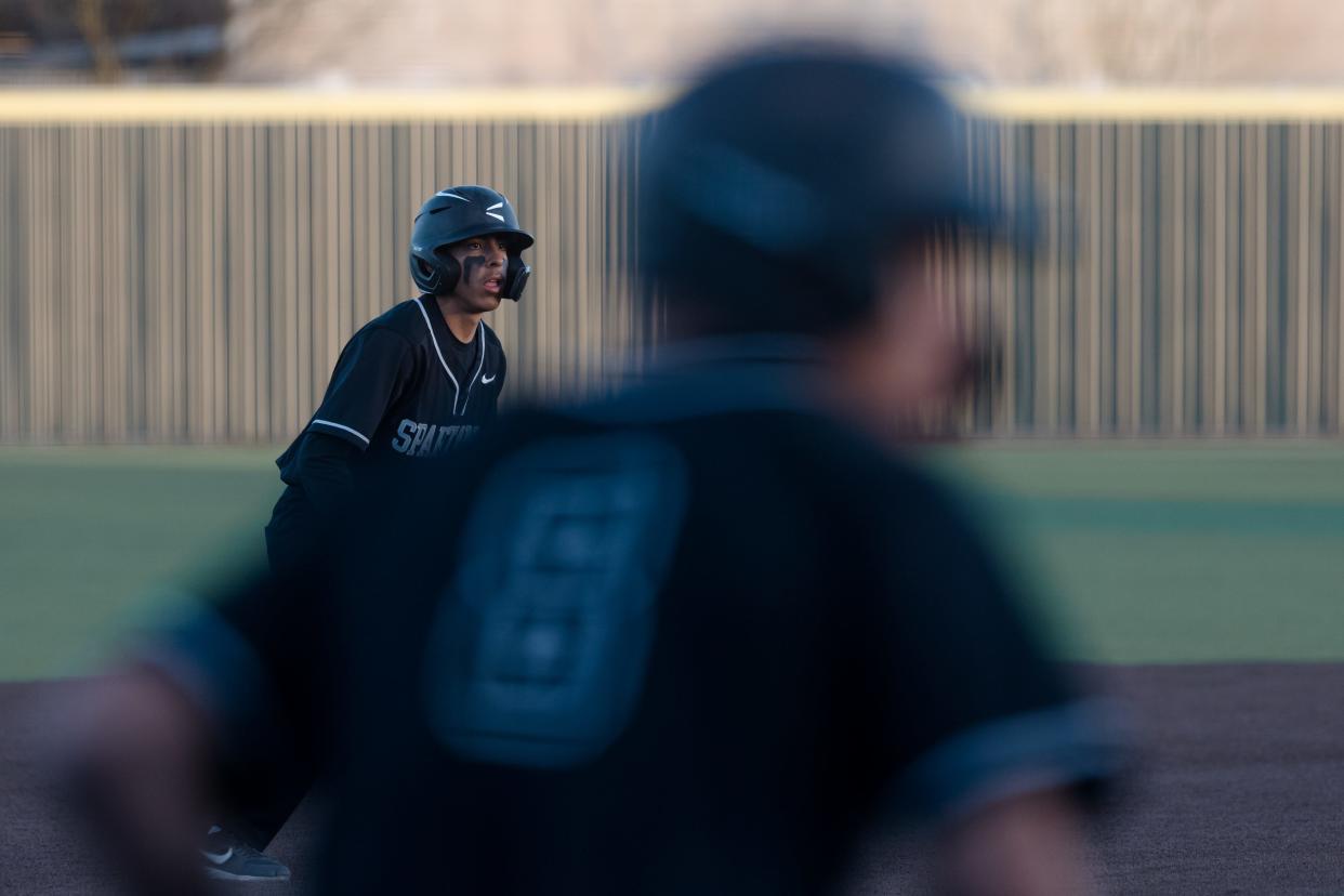 Pebble Hills prepares to steal bases at a game against Eastwood on Friday, March 18, 2022, at Eastwood High School, in El Paso, Texas.