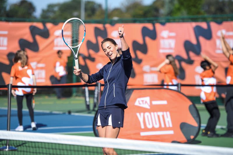 Britain's Catherine, Duchess of Cambridge meets US Open Champion Emma Raducanu at the LTA Centre in Roehampton