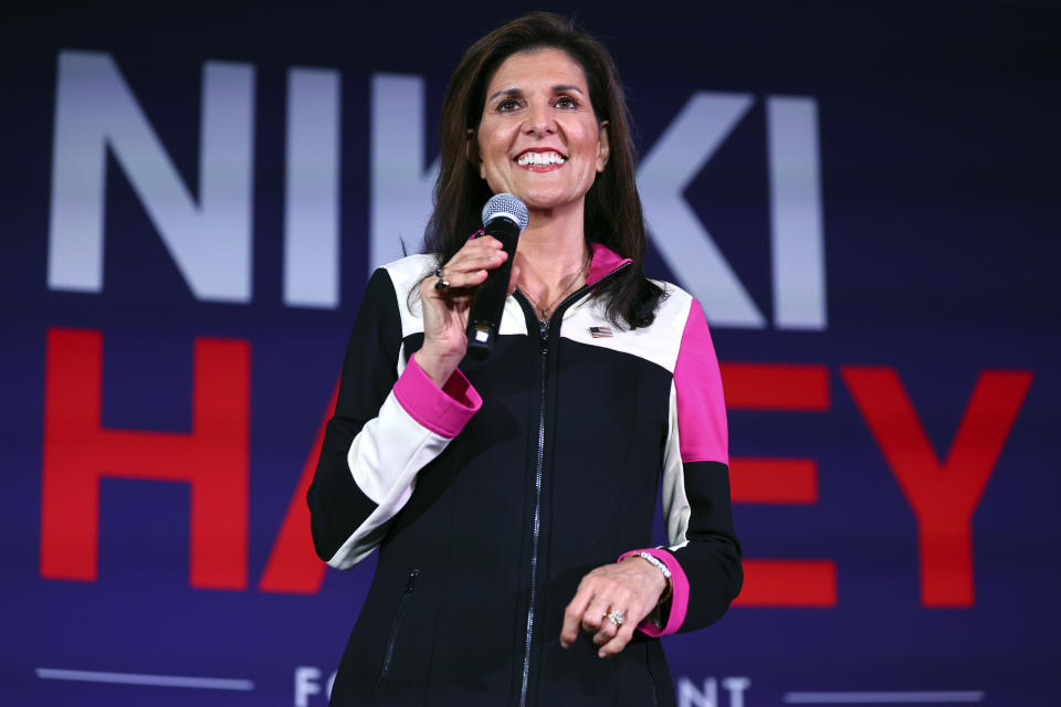 Haley speaks at a campaign event in Minnesota on Monday.