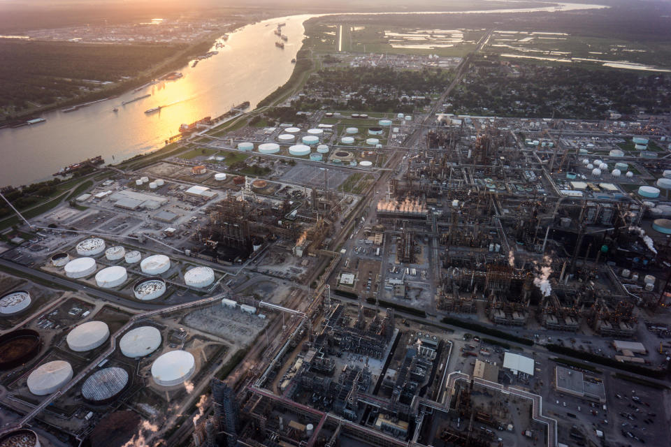 Chemical plants and factories line the roads and suburbs  of the area known as 'Cancer Alley' are seen Oct. 15, 2013.  / Credit: Giles Clarke / Getty Images