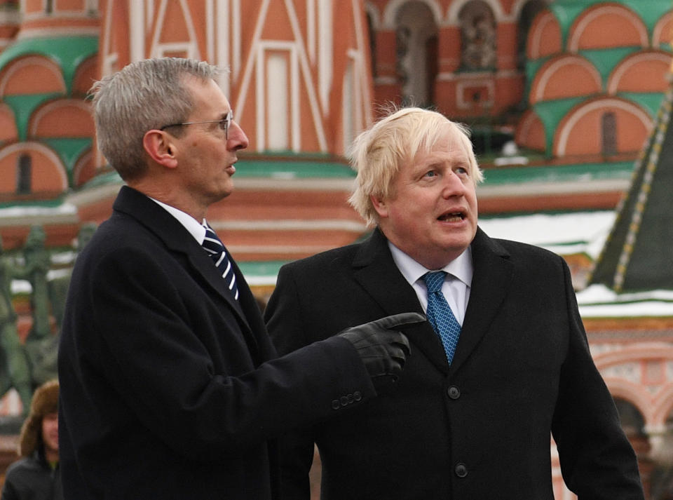 File photo dated 22/12/2017 of Dr Laurie Bristow, the UK's ambassador to Russia (left), with Boris Johnson when the Foreign Secrtary visited Moscow.