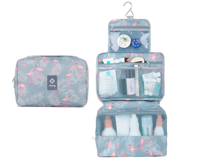 Find this <a href="https://amzn.to/3oNRFiP" target="_blank" rel="noopener noreferrer">Hanging Travel Toiletry Bag for $15</a> on Amazon.