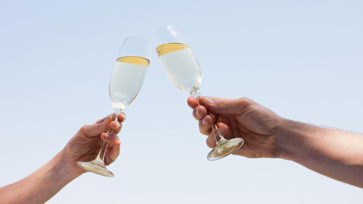 couple drinking champagne and toasting