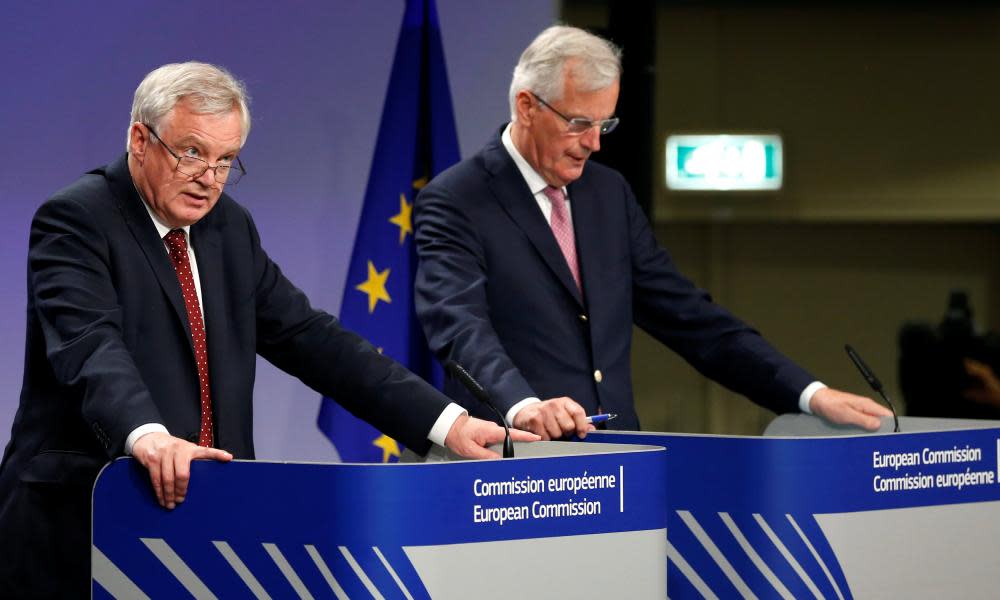 David Davis, the Brexit secretary, left, met up with Michel Barnier, who leads the EU negotiating team, in Brussels for a second round of talks. 