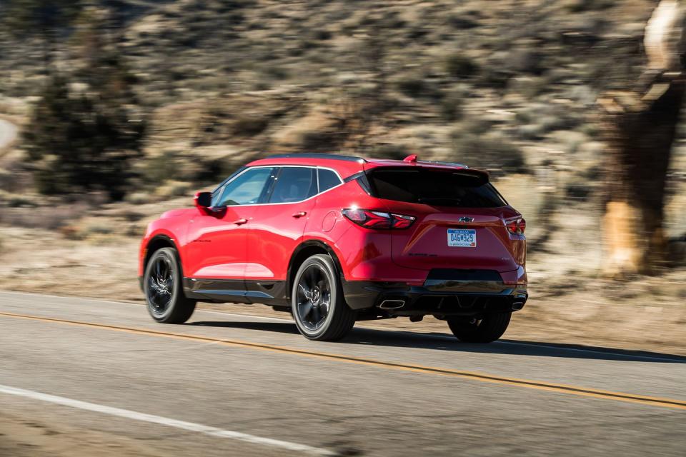 <p>The aggressively sculpted Blazer cuts a more dashing profile than the bulbous Edge. And its visual sharpness, at least in RS trim with its optional 21-inch wheels, is matched by a significantly more athletic driving character.</p>