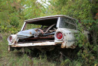 <p>The back of this 1963 Ford Country Sedan has been packed full of spare parts. If there are any bits and pieces on or in this car, or indeed any of the other vehicles featured here, <strong>get on the phone to Ron’s Auto Salvage. </strong></p>