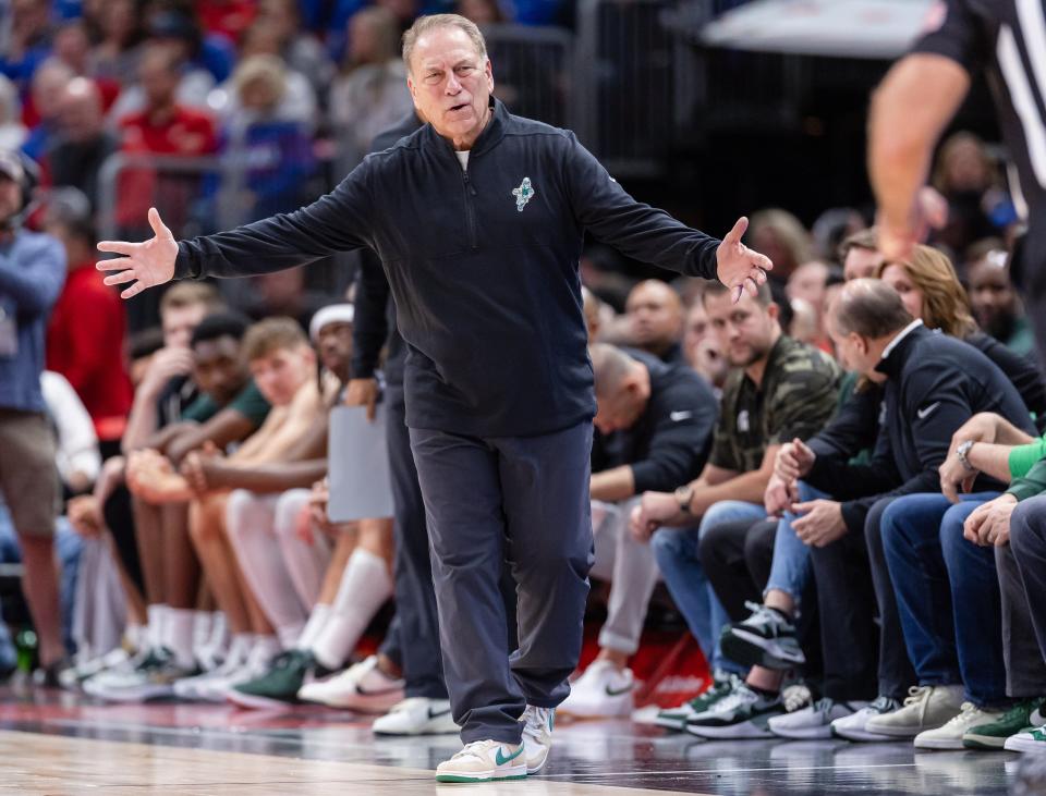 Head coach Tom Izzo of the Michigan State Spartans is seen during the second half against the Duke Blue Devils in the 2023 State Farm Champions Classic at the United Center on November 14, 2023 in Chicago, Illinois.
