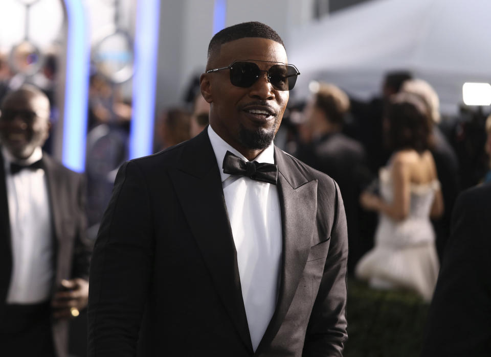 Jamie Foxx arrives at the 26th annual Screen Actors Guild Awards at the Shrine Auditorium & Expo Hall on Sunday, Jan. 19, 2020, in Los Angeles. (Photo by Matt Sayles/Invision/AP)