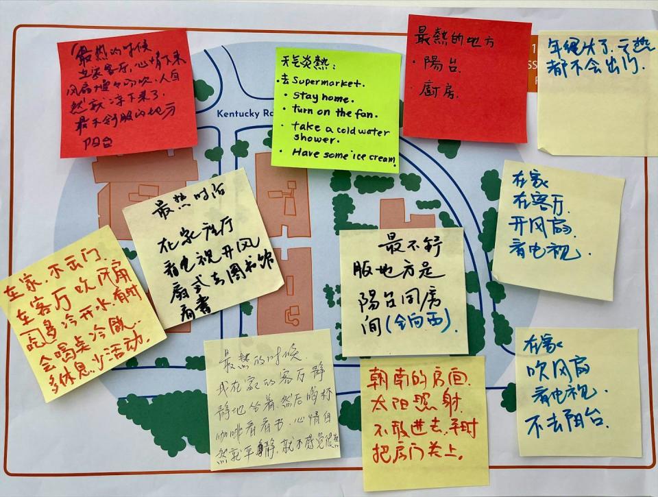 Post-it notes in Chinese and English from the workshop