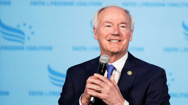 PHOTO: Former Arkansas Governor Asa Hutchinson speaks at the Iowa Faith & Freedom Coalition Spring Kick-off in West Des Moines, Iowa, April 22, 2023. (Eduardo Munoz/Reuters, FILE)