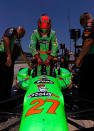 FORT WORTH, TX - JUNE 08: James Hinchcliffe of Canada, driver of the #27 Team GoDaddy.com Chevrolet Dallara , prepares for practice for the IZOD IndyCar Series Firestone 550 at Texas Motor Speedway on June 8, 2012 in Fort Worth, Texas. (Photo by Tom Pennington/Getty Images for Texas Motor Speedway)