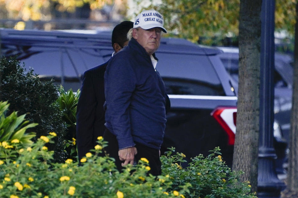 President Donald Trump arrives at the White House after golfing Saturday, Nov. 7, 2020, in Washington. (AP Photo/Evan Vucci)