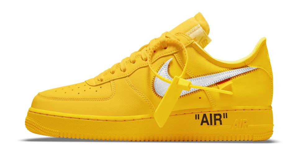 The lateral side of the Off-White x Nike Air Force 1 Low “Lemonade.” - Credit: Courtesy of Nike