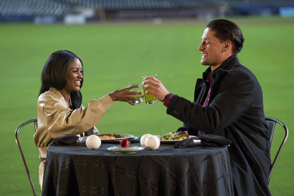 Charity and Brayden choppered into San Diego's Petco Park for a stadium date.