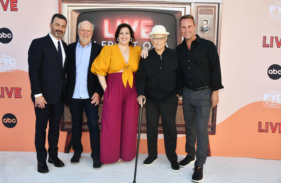 Jimmy Kimmel, Jim Burrows, Allison Tolman, Norman Lear and Brent Miller attend the special screening and Disney FYC of ‘Live In Front Of A Studio Audience’ on June 5. - Credit: Araya Doheny/Getty Images