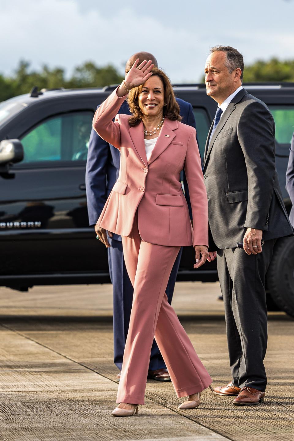 Vice President Kamala Harris and Second Gentleman Douglas Emhoff on a visit to Nasa’s Kennedy Space Center (EPA)