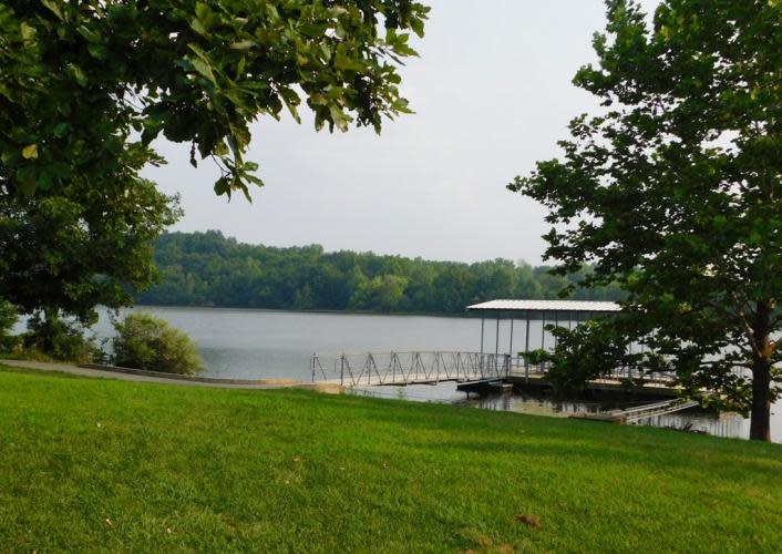 A general view of Rocky Fork Lakes Conservation Area fishing dock.